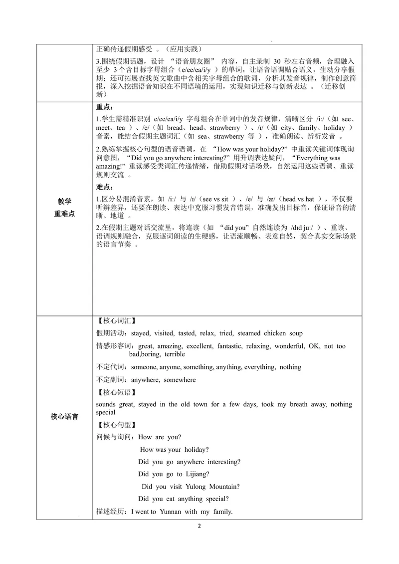 《Unit1课时2SectionAPronunciation-2f（教学设计）英语人教版2024八年级上册_初中英语789_最新人教版英语八年级上册_新版_初中英语8上新更新第二套可选择_01课件+教案+导学案+分层作业_U1》第2页预览