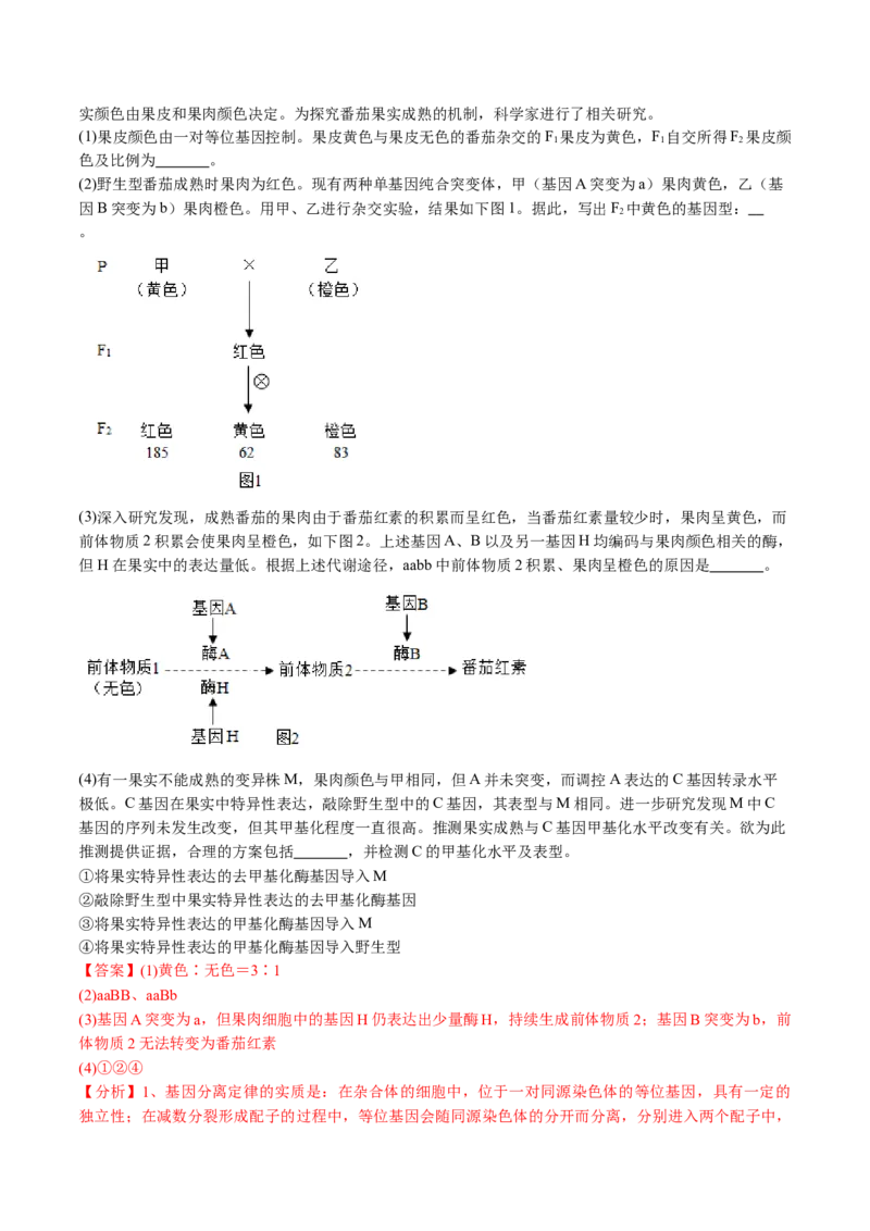 《专题07基因分离定律和自由组合定律（教师版）_北京高考全科_生物_五年（2020-2024）高考生物真题分类汇编（北京专用）》第5页预览