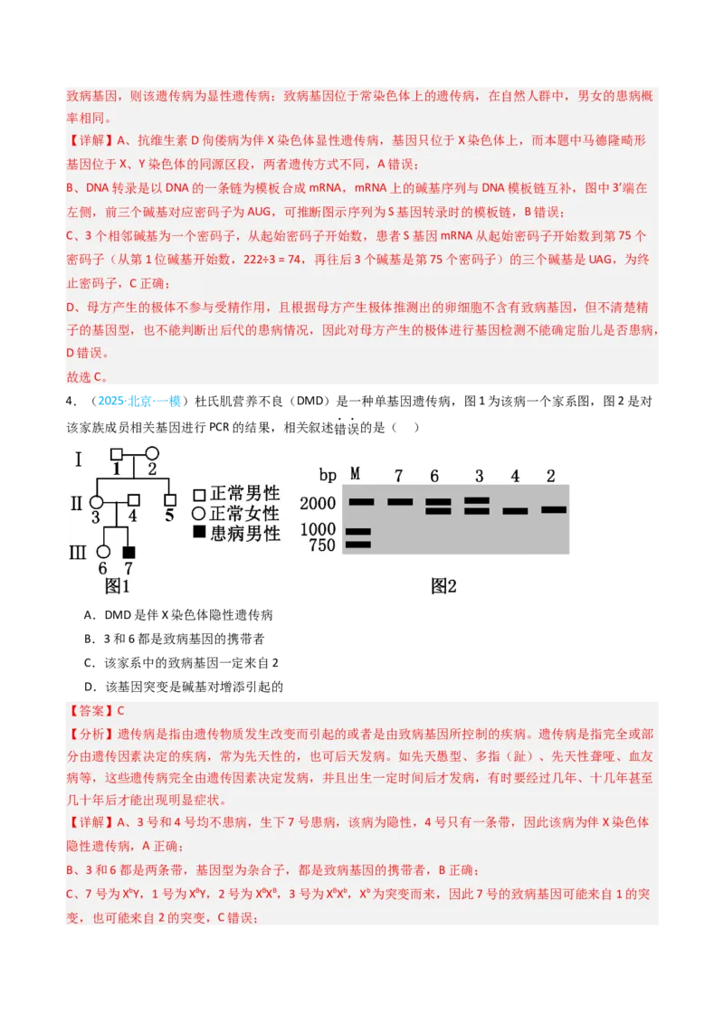 《专题07伴性遗传和人类遗传病（北京专用）（教师版）_北京高考全科_生物_5年（2021-2025）高考生物真题分类汇编（北京专用）》第9页预览