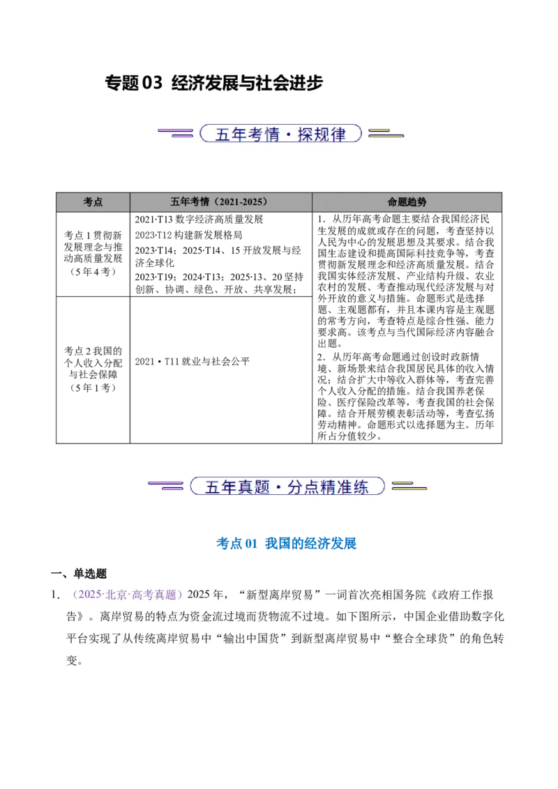 《专题03经济发展与社会进步（教师版）_北京高考全科_政治_五年（2021-2025）高考政治真题分类汇编（北京专用）》第1页预览