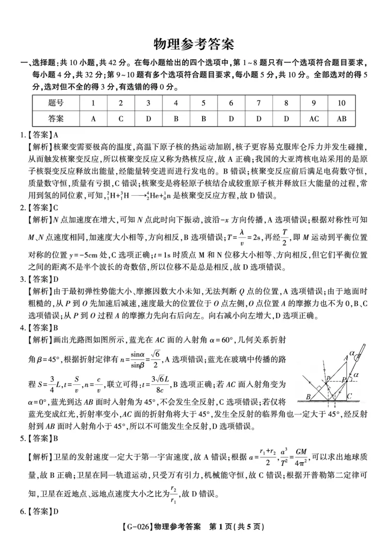 《2026年5月高三最后一卷物理答案_2024-2027高三（6-6月题库）_2026年05月高三试卷_260522安徽省皖江名校联盟2026年5月高三最后一卷（全科）》第1页预览