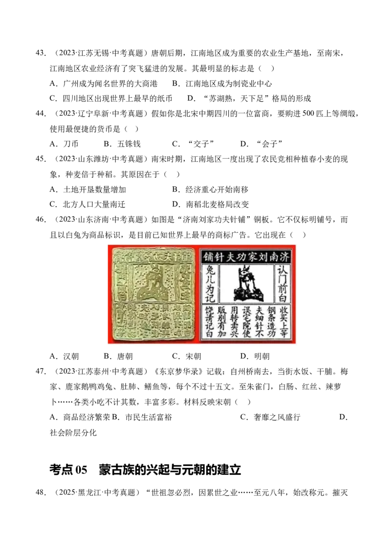 《专题06民族关系发展和社会变化·选择题（全国通用）（学生版）_2026年中考真题分类汇编9科_三年（2023-2025）中考历史真题分类汇编（全国通用）-C432》第10页预览