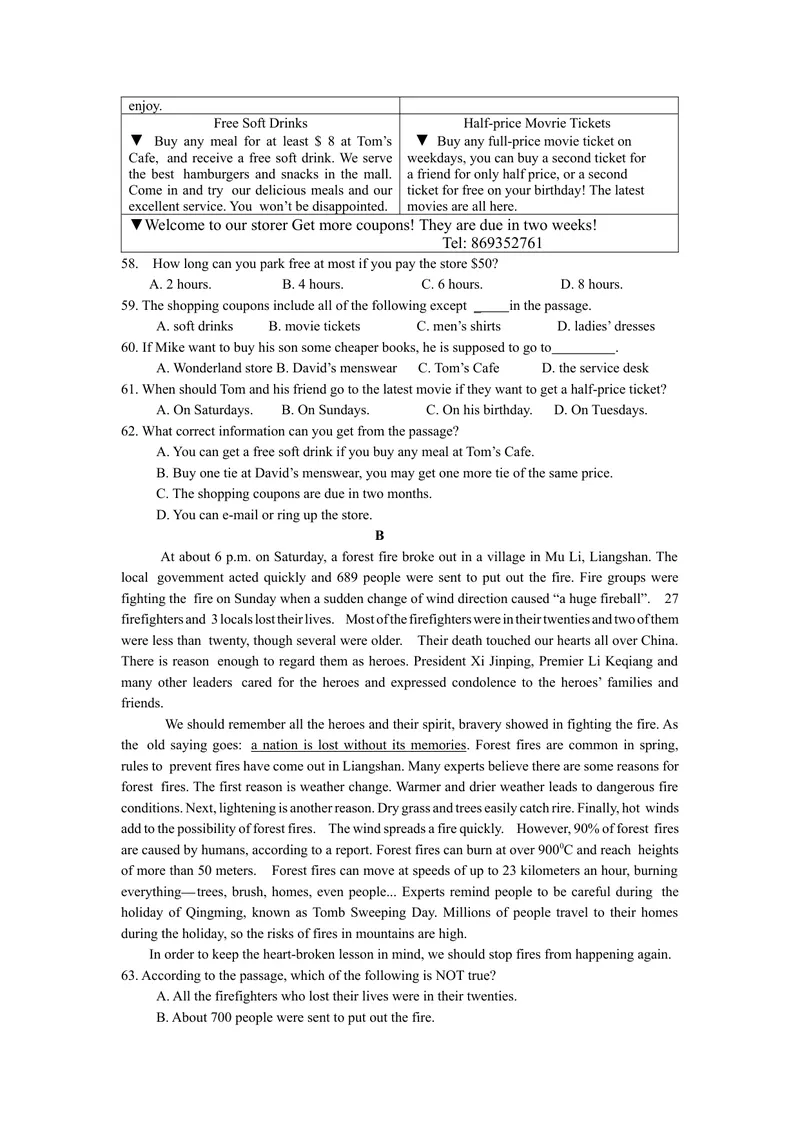 《2019年四川省凉山州中考英语试题（word版，无答案）_初中英语789_26秋最新人教版英语九年级上册_人教版英语九年级全册_人教版初中英语9全一册_0最新更新_人教版英语9年级下册_四川_凉山州》第6页预览