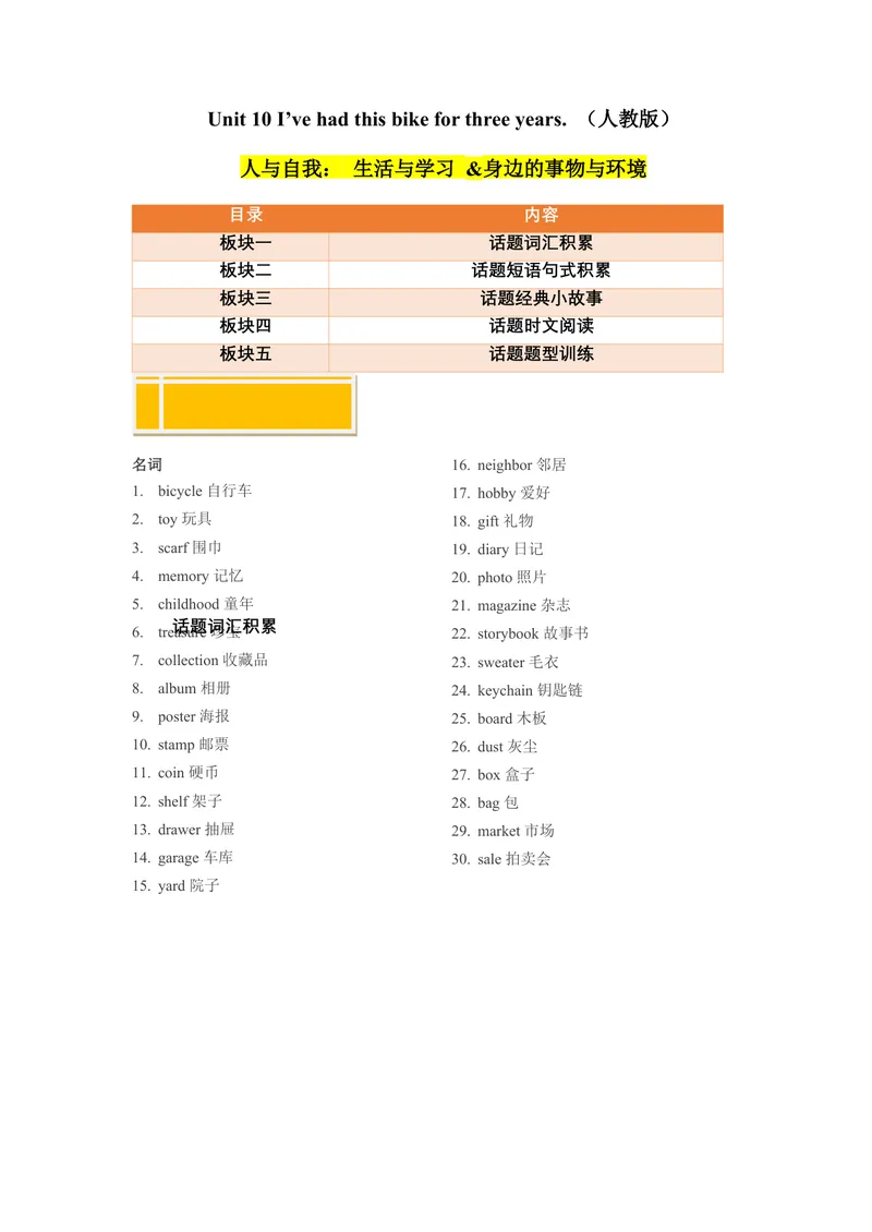 《Unit10I’vehadthisbikeforthreeyears.（人与自我：生活与学习&身边的事物与环境）（教师版）_初中英语789_最新人教版英语八年级下册_旧版（有参考价值）_版本二_同步拓展阅读-V33_2025版》第1页预览