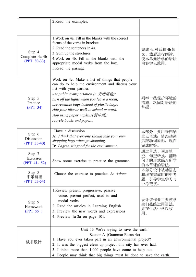 《Unit13SectionAGrammarFocus-4c_初中英语789_旧版人教版英语九年级全册_旧版可参考_02.英语9全一册-表格式全英教案+PPT课件+朗读第2套_全英教案_Unit13（教案）_Unit13SectionAGrammarFocus-4c》第2页预览