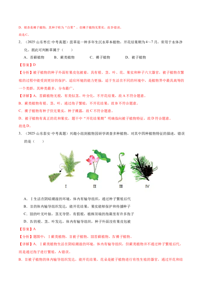 《专题03绿色开花植物的一生（全国通用）（教师版）_2026年中考真题分类汇编9科_三年（2023-2025）中考生物真题分类汇编（全国通用）-C432》第2页预览