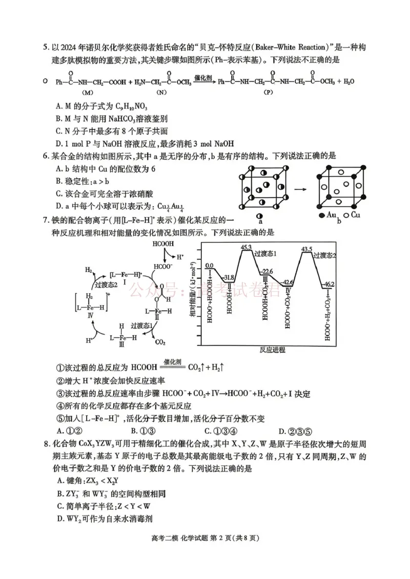 《九江市2026年第二次高考模拟统一考试化学_副本_12.2026年4月全国各地高考模拟卷_2026年4月_江西九江二模2026年江西省九江市第二次高考模拟统一考试全科》第2页预览