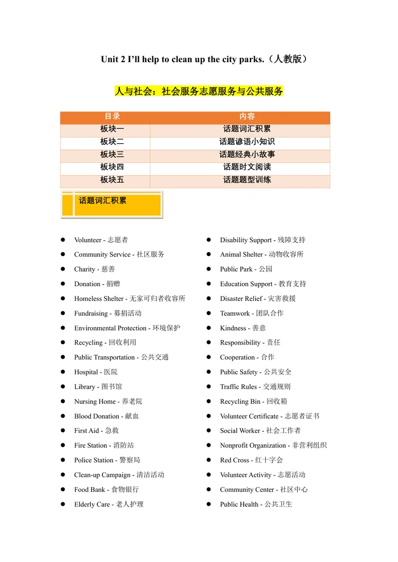 《Unit2I’llhelptocleanupthecityparks.（人与社会：社会服务志愿服务与公共服务）（同步拓展阅读）（教师版）_初中英语789_最新人教版英语八年级下册_旧版（有参考价值）_版本二_2025版》第1页预览