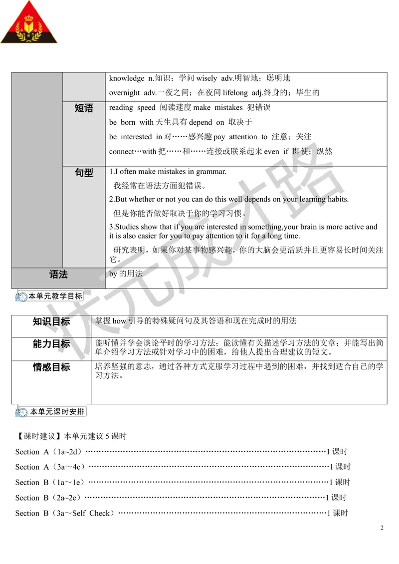 《SectionA第1课时(导学案)_初中英语789_26秋最新人教版英语九年级上册_26秋人教九上_39、赠送其它资料_旧版资料_2.精品教案_人教版英语9年级上教案教案0_Unit1_第1课时》第2页预览
