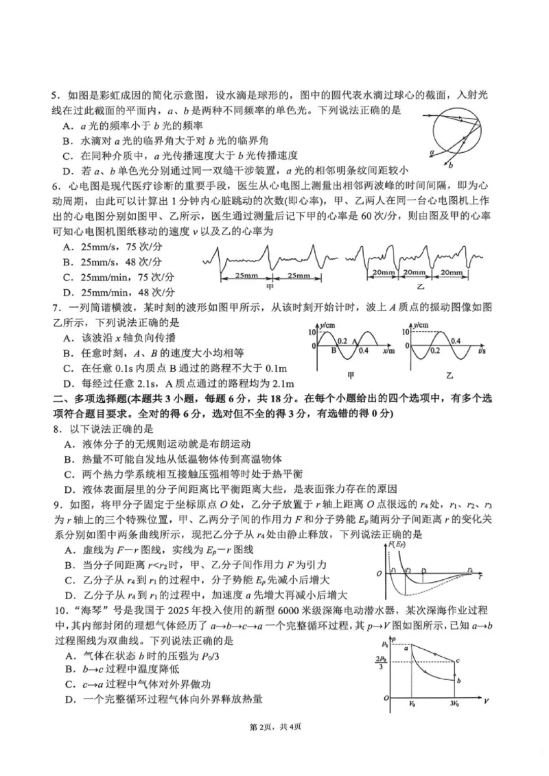 《2026年春期普通高中共同体高二半期素质评价物理_2024-2027高二（7-7月题库）_2026年05月高二试卷_260524四川泸州市泸县普通高中共同体2025-2026学年高二下学期素养评价（全）》第2页预览