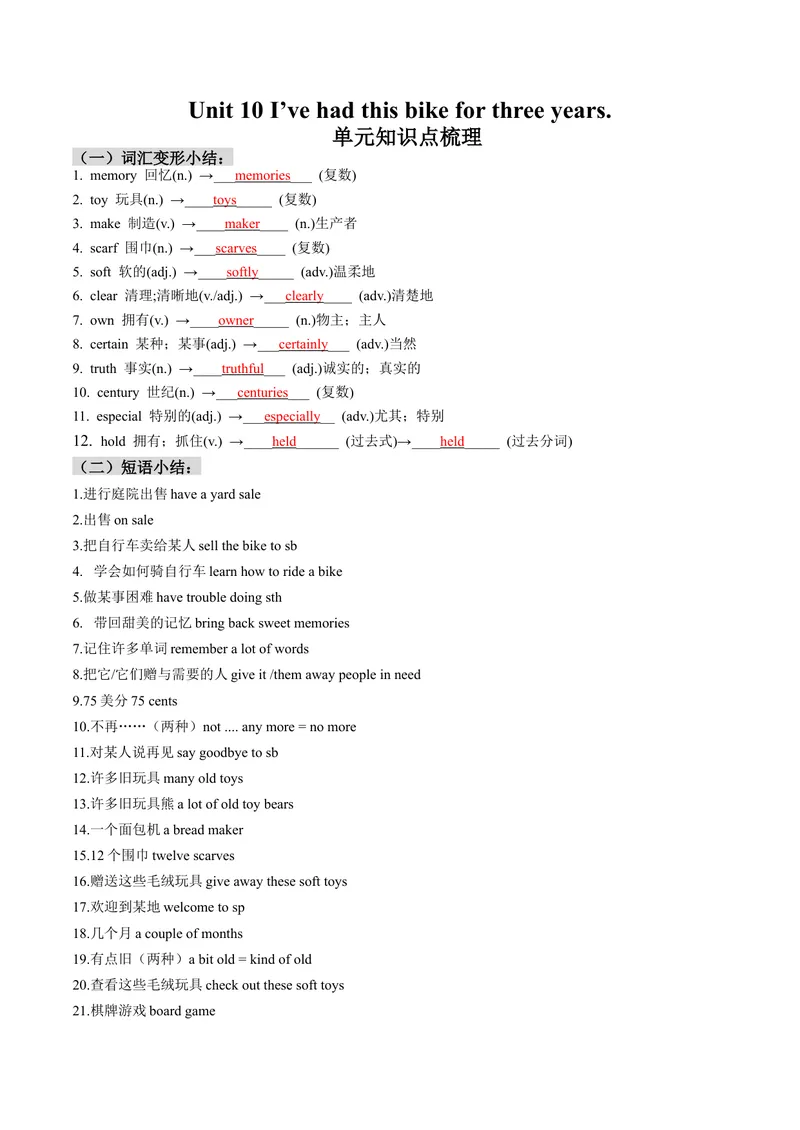 《Unit10单元知识点梳理_初中英语789_最新人教版英语八年级下册_旧版（有参考价值）_版本二_八年级英语下册（人教版）_同步讲义-U34_2024版》第1页预览