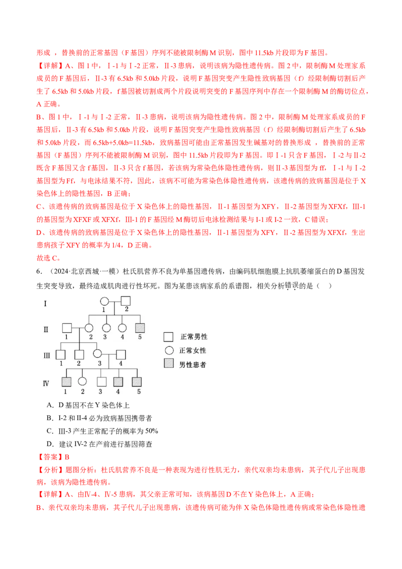《专题08伴性遗传和人类遗传病（教师版）_北京高考全科_生物_五年（2020-2024）高考生物真题分类汇编（北京专用）》第7页预览