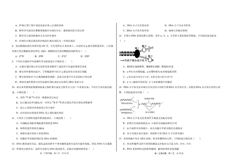 《高一生物期中考试题高一生物期中考试题_2024-2027高一（7-7月题库）(1)_2026年06月高一试卷_260615黑龙江大庆市大庆中学2025-2026学年高一下学期期中考试》第2页预览