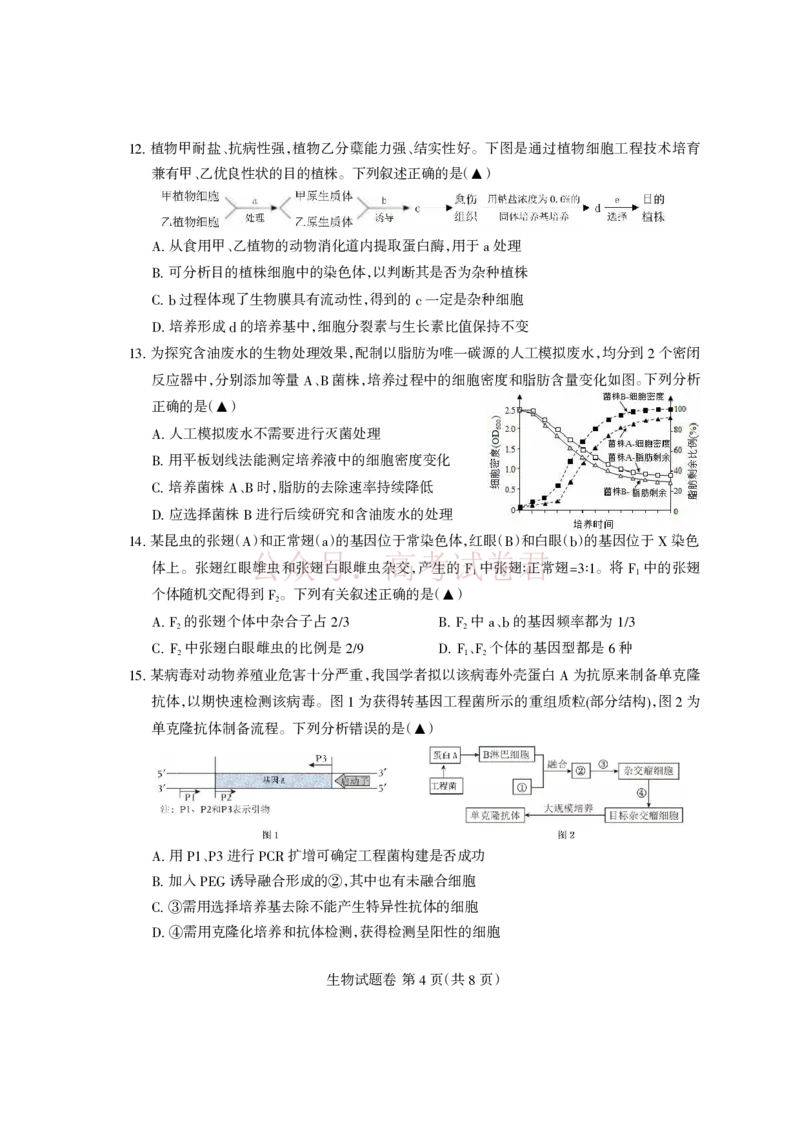 《凉山州2026届高中毕业班第二次诊断性考试生物_副本_12.2026年4月全国各地高考模拟卷_2026届四川省凉山州高三第二次诊断性考试全科_06生物_四川省凉山州高三第二次诊断性考试》第4页预览