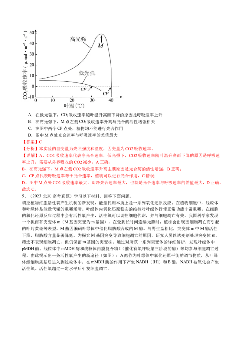 《专题03细胞呼吸和光合作用（教师版）_北京高考全科_生物_五年（2020-2024）高考生物真题分类汇编（北京专用）》第4页预览