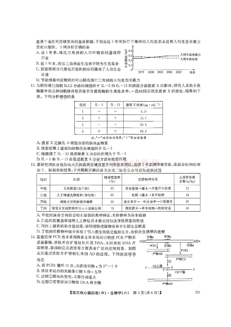 《2026年九师联盟高三核心模拟卷中（六）生物_12.2026年4月全国各地高考模拟卷_2026届九师联盟高三核心模拟卷中（六）全科_06生物_九师联盟高三核心模拟卷中（六）》第3页预览