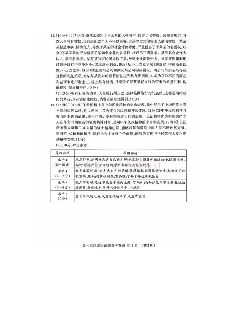 《泰安二模政治答案_12.2026年4月全国各地高考模拟卷_2026年4月_山东泰安二模2026年山东省泰安市高三二模考试全科_07政治_山东省泰安市高三二模考试》第2页预览