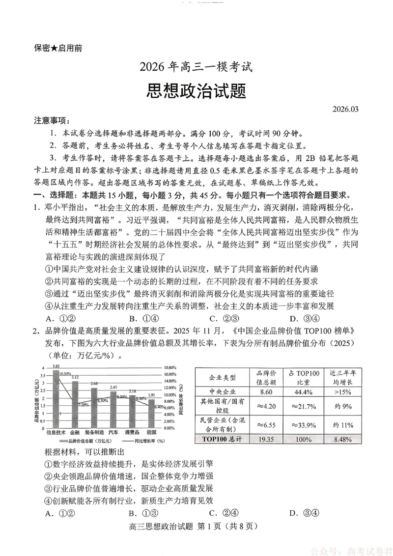 《26菏泽一模-政治试题_12.2026年4月全国各地高考模拟卷_2026届山东省菏泽市高三一模考试》第1页预览
