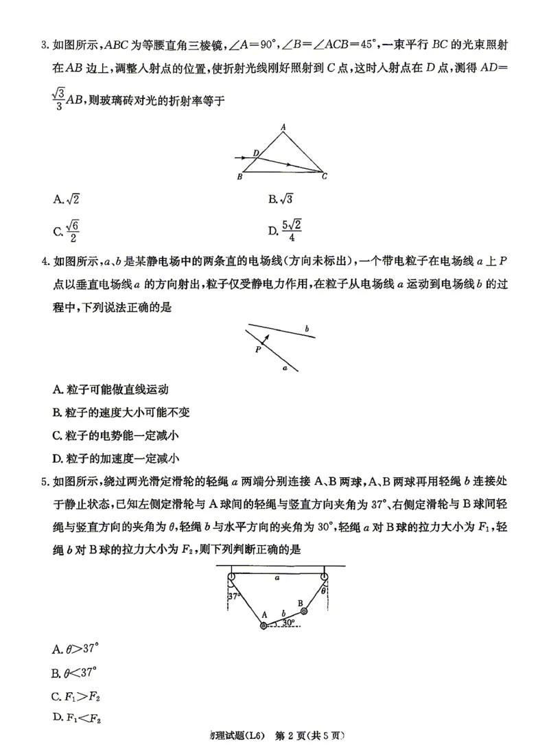 《2026届高三下学期5月联考（L6）物理_2024-2027高三（6-6月题库）_2026年05月高三试卷_260522湖南省2026届高三下学期5月联考（L6）（全科）》第2页预览