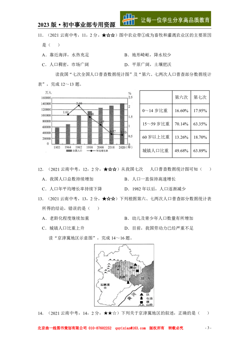 《地理——云南省pdf版，含答案全解全析_12.2026年4月全国各地高考模拟卷_2026版初中金考卷•45套中考试卷汇编系列合集_全国版中考真题(1)_各省市《历年中考真题》2013-2024(10)》第4页预览