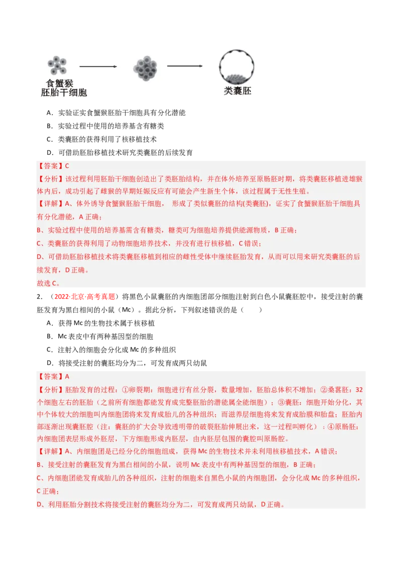 《专题16细胞工程与胚胎工程（北京专用）（教师版）_北京高考全科_生物_5年（2021-2025）高考生物真题分类汇编（北京专用）》第4页预览