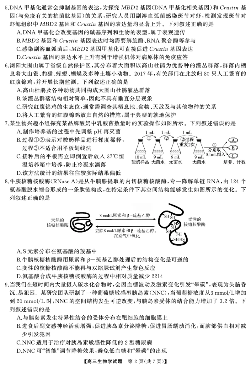《2026届高三全真模拟适应性考试生物_2024-2027高三（6-6月题库）_2026年05月高三试卷_260514湖南省天壹名校联盟2026届高三5月全真模拟适应性考试（全科）》第3页预览