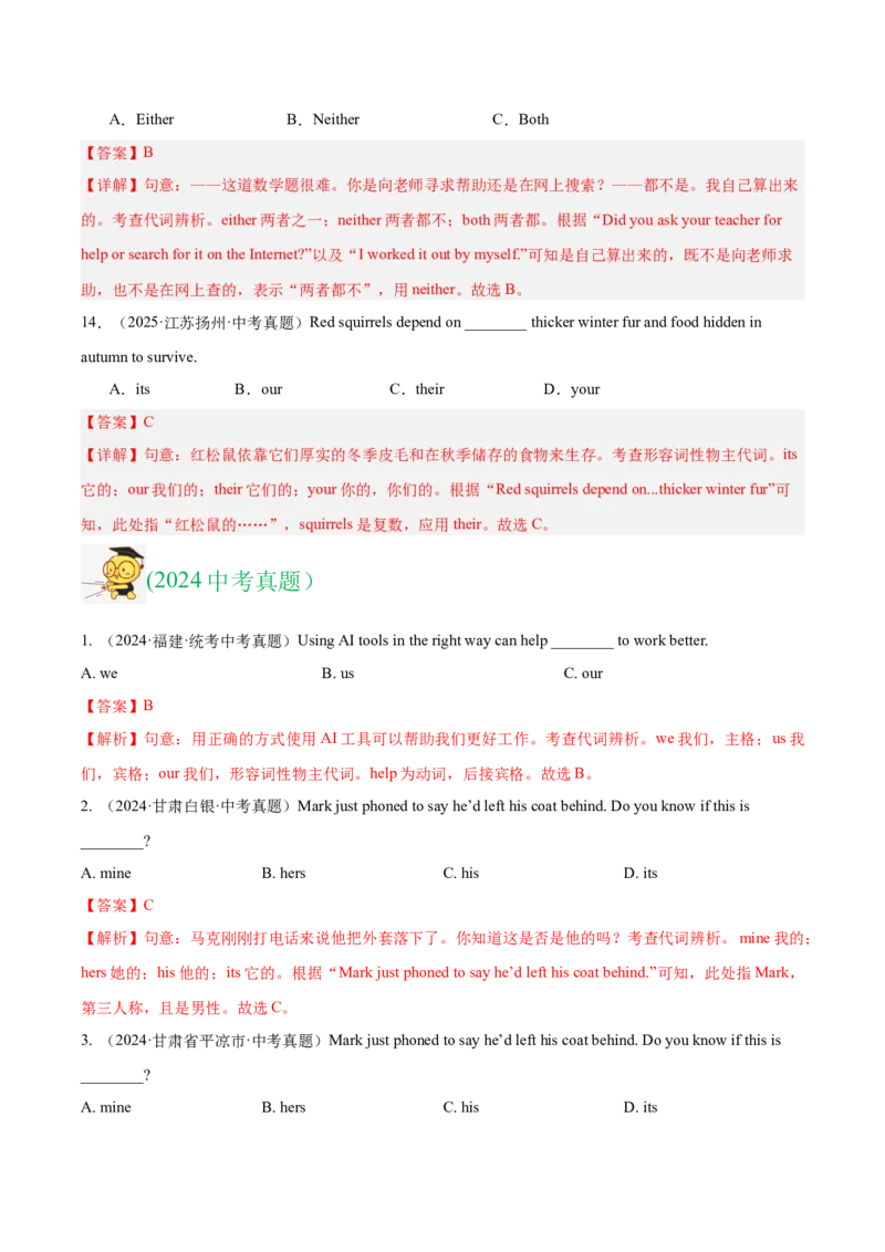 《专题02代词（全国通用）（教师版）_2026年中考真题分类汇编9科_三年（2023-2025）中考英语真题分类汇编（全国通用）-C432》第4页预览