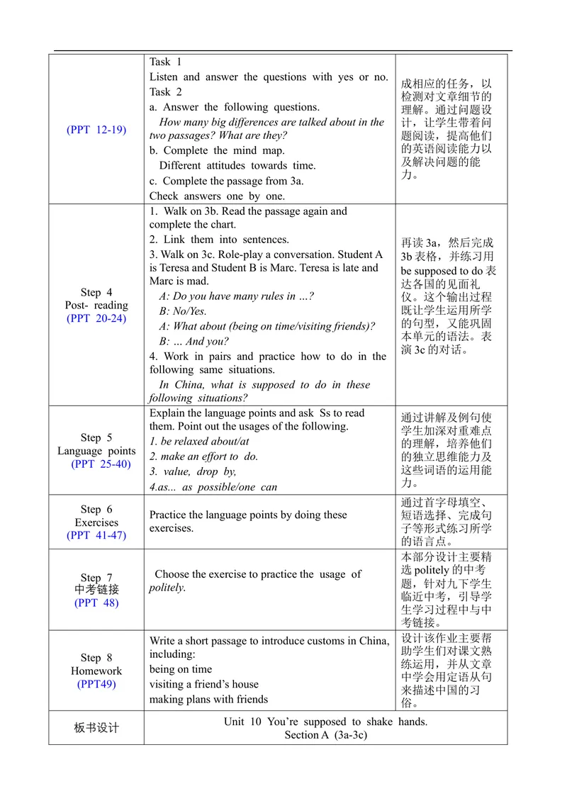《Unit10SectionA3a-3c_初中英语789_旧版人教版英语九年级全册_旧版可参考_02.英语9全一册-表格式全英教案+PPT课件+朗读第2套_全英教案_Unit10（教案）_Unit10SectionA3a-3c》第2页预览