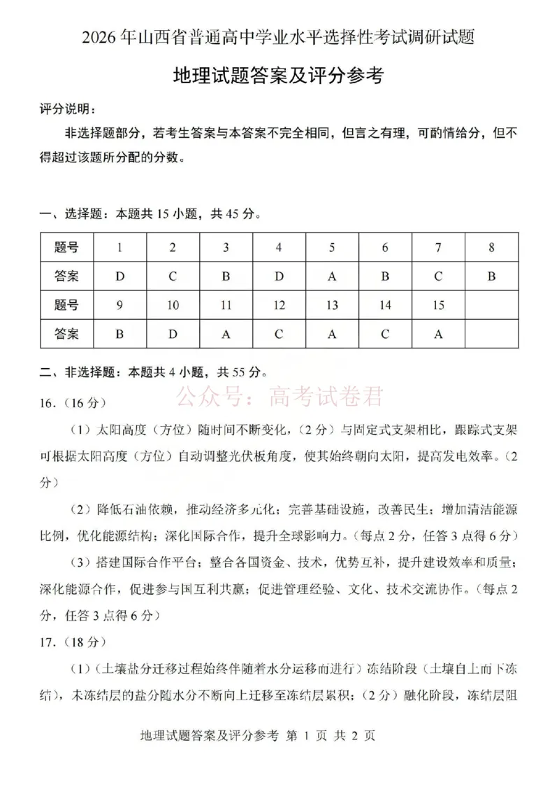 《2026年山西省普通高中学业水平选择性考试调研试题地理答案_副本_12.2026年4月全国各地高考模拟卷_2026年4月_山西学考选考调研2026年山西省普通高中学业水平选择性考试调研试题》第1页预览