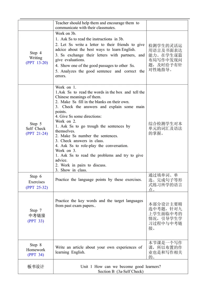 《Unit1SectionB3a-SelfCheck_初中英语789_旧版人教版英语九年级全册_旧版可参考_02.英语9全一册-表格式全英教案+PPT课件+朗读第2套_全英教案_Unit1（教案）_Unit1SectionB3a-SelfCheck》第2页预览