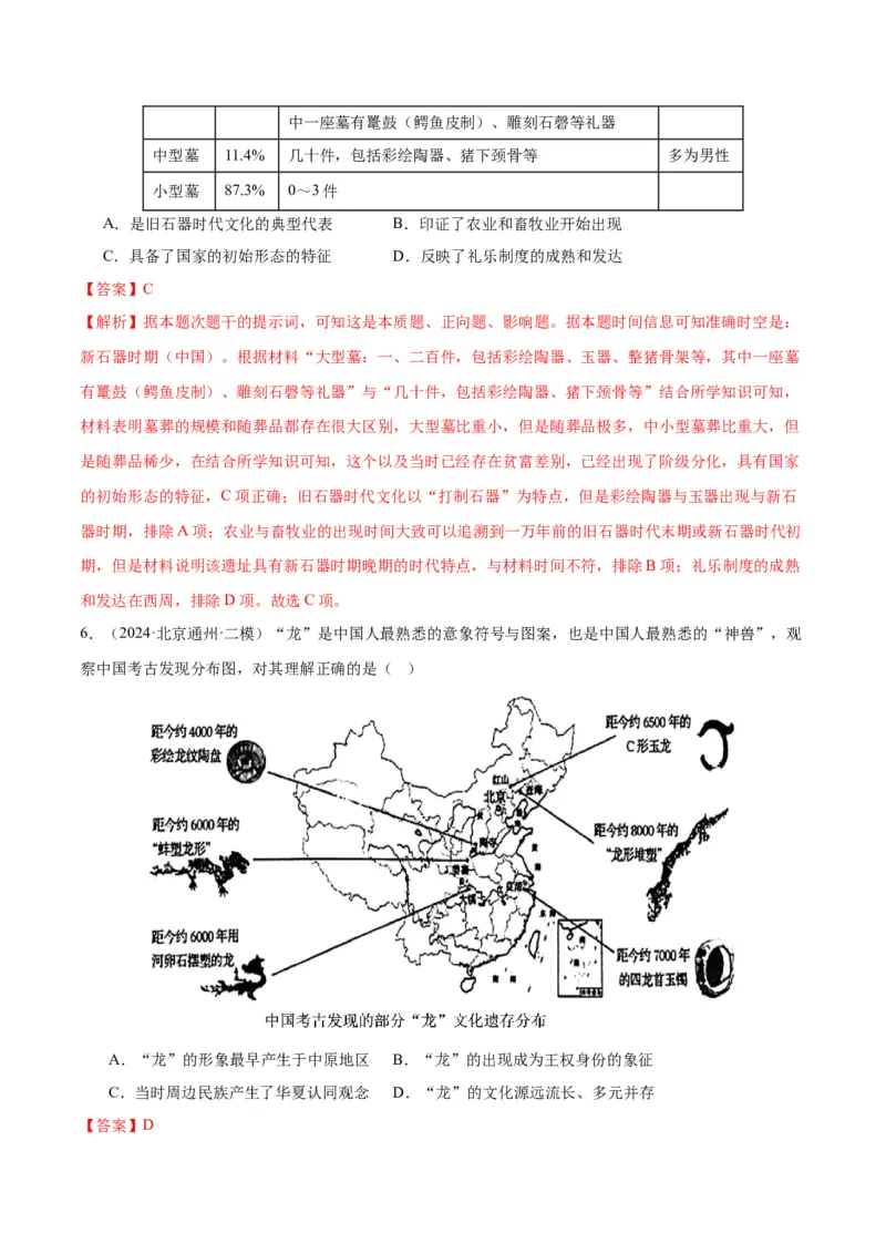 《专题01先秦的文明和社会转型（教师版）_北京高考全科_历史_五年（2020-2024）高考历史真题分类汇编（北京专用）》第5页预览