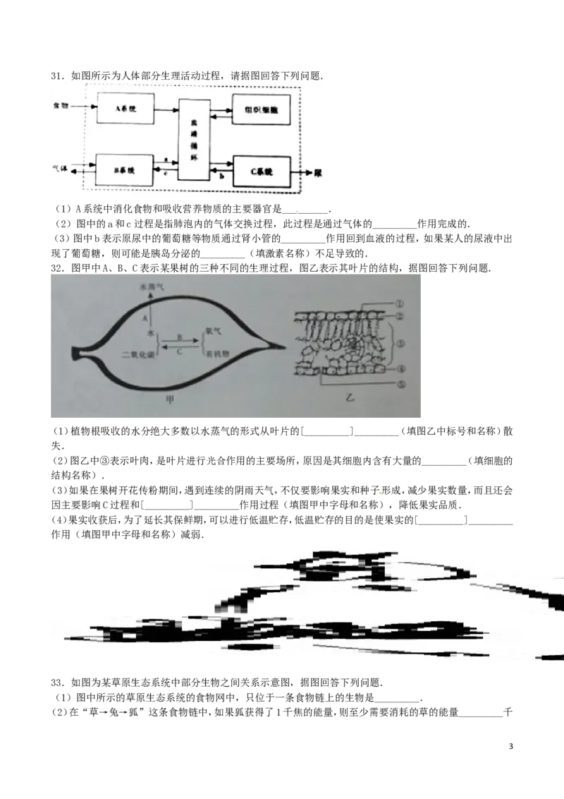 《四川省广安市2016年中考生物真题试题（含答案）_12.2026年4月全国各地高考模拟卷_2026版初中金考卷•45套中考试卷汇编系列合集_全国版中考真题(1)_各省市《历年中考真题》2013-2024(10)》第3页预览