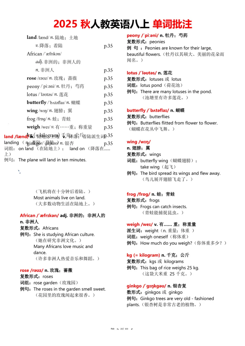 《2025秋八上单词批注Unit4无水印_初中英语789_最新人教版英语八年级上册_新版_最新2025秋人教版英语（八年级上册）_2025秋人教版英语8上：预习资料包_09单词批注（word+pdf)（多套）》第2页预览