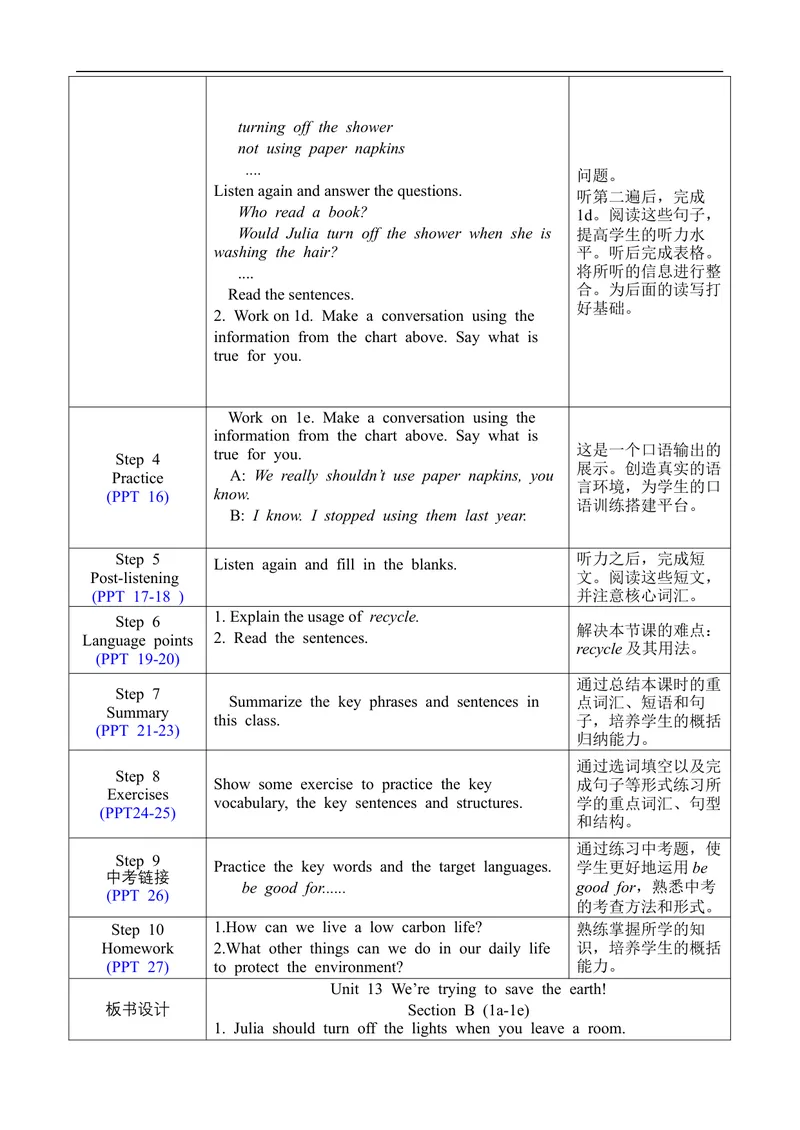 《Unit13SectionB1a-1e_初中英语789_旧版人教版英语九年级全册_旧版可参考_02.英语9全一册-表格式全英教案+PPT课件+朗读第2套_全英教案_Unit13（教案）_Unit13SectionB1a-1e》第2页预览