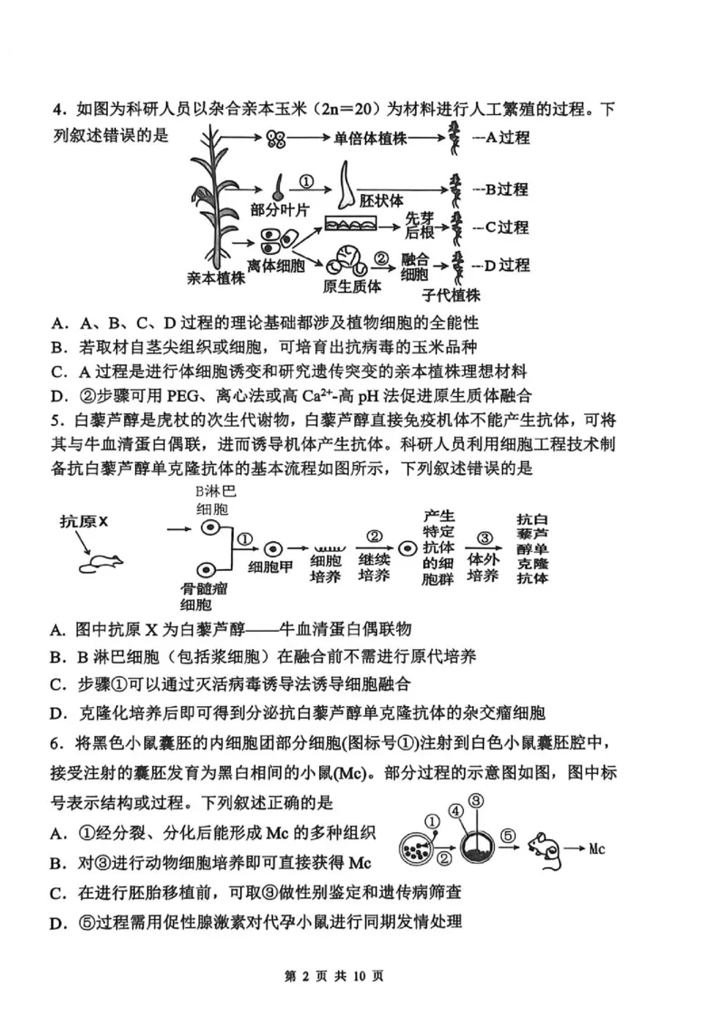 《2026春期普通高中共同体高二半期素质评价生物_2024-2027高二（7-7月题库）_2026年05月高二试卷_260524四川泸州市泸县普通高中共同体2025-2026学年高二下学期素养评价（全）》第2页预览