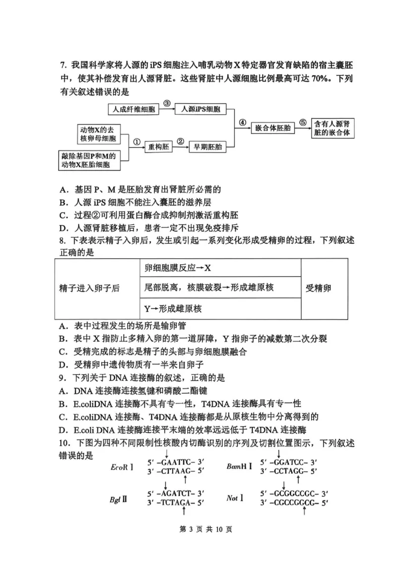 《2026春期普通高中共同体高二半期素质评价生物_2024-2027高二（7-7月题库）_2026年05月高二试卷_260524四川泸州市泸县普通高中共同体2025-2026学年高二下学期素养评价（全）》第3页预览