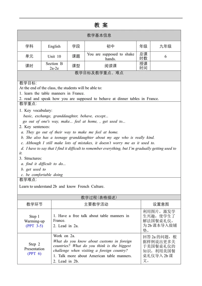 《Unit10SectionB2a-2e_初中英语789_旧版人教版英语九年级全册_旧版可参考_02.英语9全一册-表格式全英教案+PPT课件+朗读第2套_全英教案_Unit10（教案）_Unit10SectionB2a-2e》第1页预览