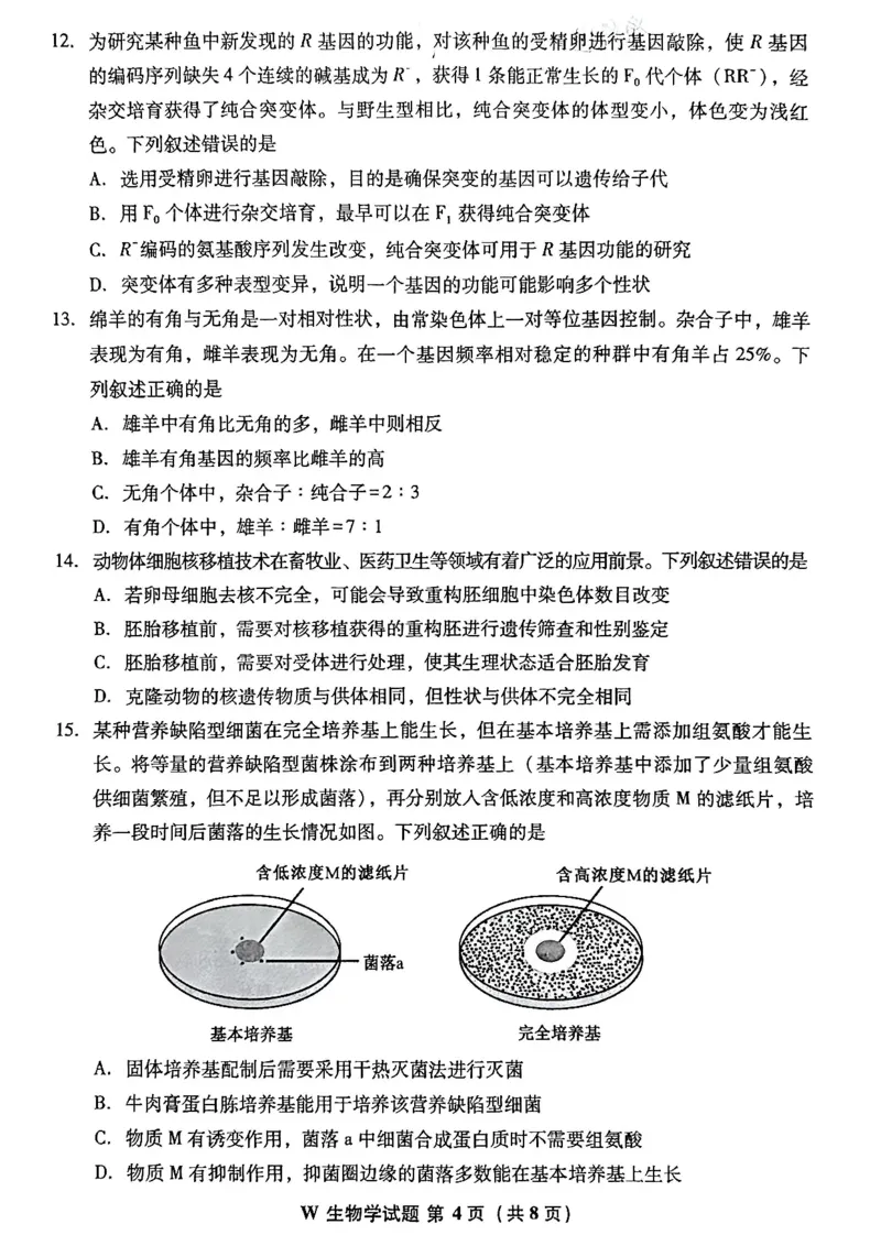 《2026年安徽高考生物试卷(1)_H1912026年各省高考试卷和历年高考试卷_2026高考试卷_2026高考真题_安徽》第4页预览