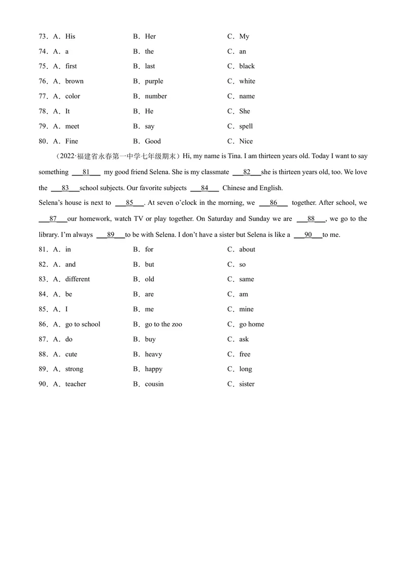 《Unit1单元话题完形填空专项练习-七年级英语上册单元重难点易错题精练（人教版）_初中英语789_最新人教版英语七年级上册_英语7上最新改版_04.英语7上-试题_专题训练》第5页预览
