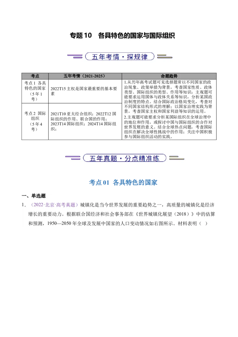 《专题10各具特色的国家和国际组织（北京专用）（教师版）_北京高考全科_政治_五年（2021-2025）高考历史真题分类汇编（北京专用）》第1页预览