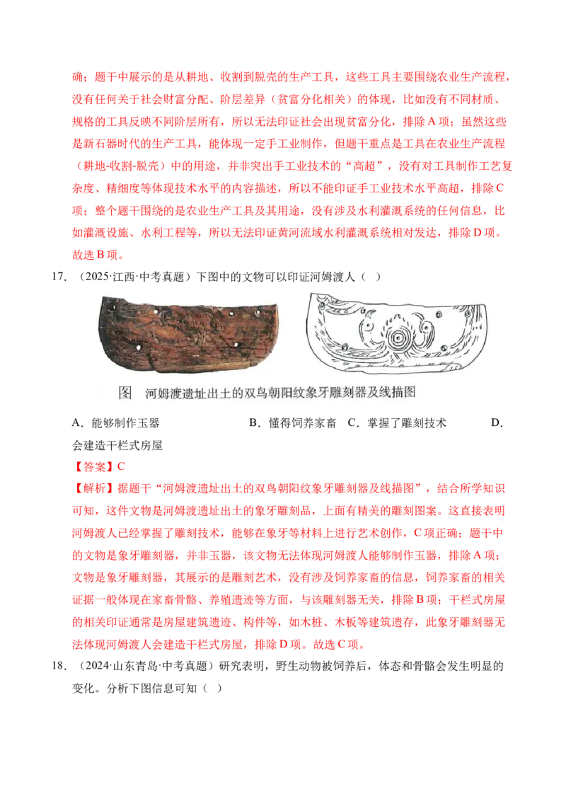 《专题01中国境内早期人类与文明的起源·选择题（全国通用）（教师版）_2026年中考真题分类汇编9科_三年（2023-2025）中考历史真题分类汇编（全国通用）-C432》第8页预览