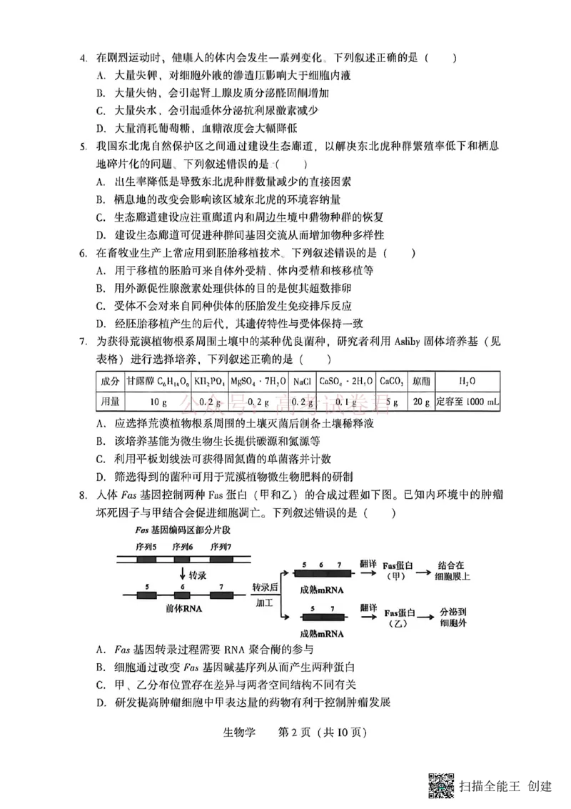 《2026年辽宁省沈阳市高三下学期教学质量监测（二）生物_副本(1)_12.2026年4月全国各地高考模拟卷_2026年4月_2026届辽宁省沈阳市高三下学期教学质量监测（二）全科》第2页预览