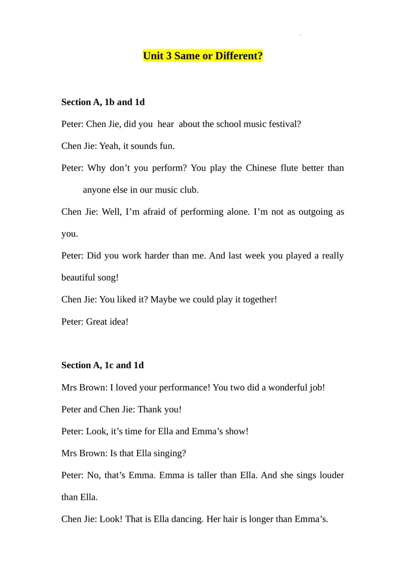 《Unit3SameorDifferent全单元听力材料_初中英语789_最新人教版英语八年级上册_新版_初中英语8上新更新第一套可选择_03-05.英语8上-单词音频视频等_04.英语8上-音频+视频》第1页预览