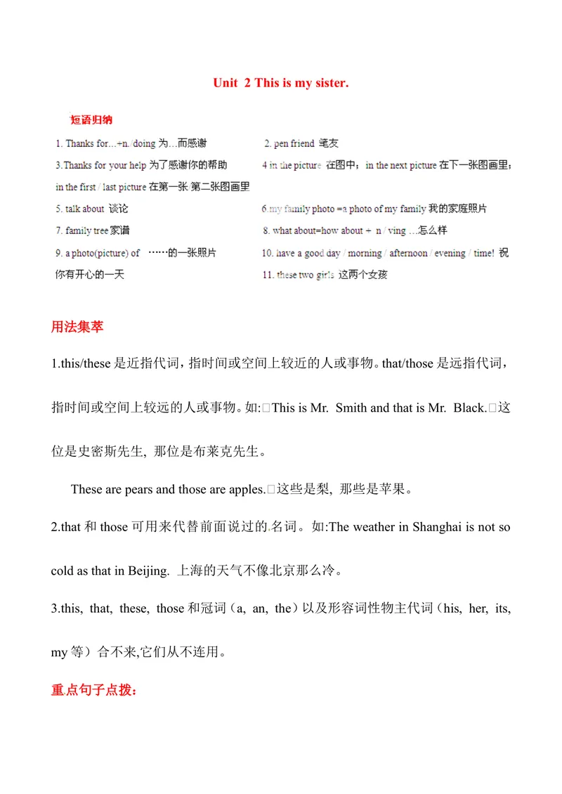 《Unit2Thisismysister基础知识手册_初中英语789_最新人教版英语七年级上册_七上英语旧版_第二套_人教版英语七年级上册知识点梳理_人教版英语七年级上册知识点梳理》第1页预览