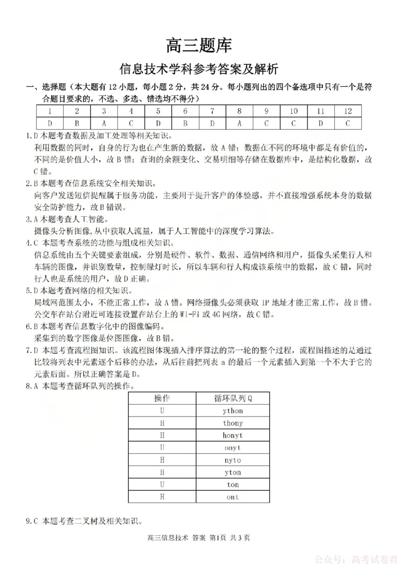 《技术答案-2602浙南七彩精诚金兰_12.2026年4月全国各地高考模拟卷_2026届浙江省高三2月返校联考（七彩浙南精诚金兰）》第1页预览