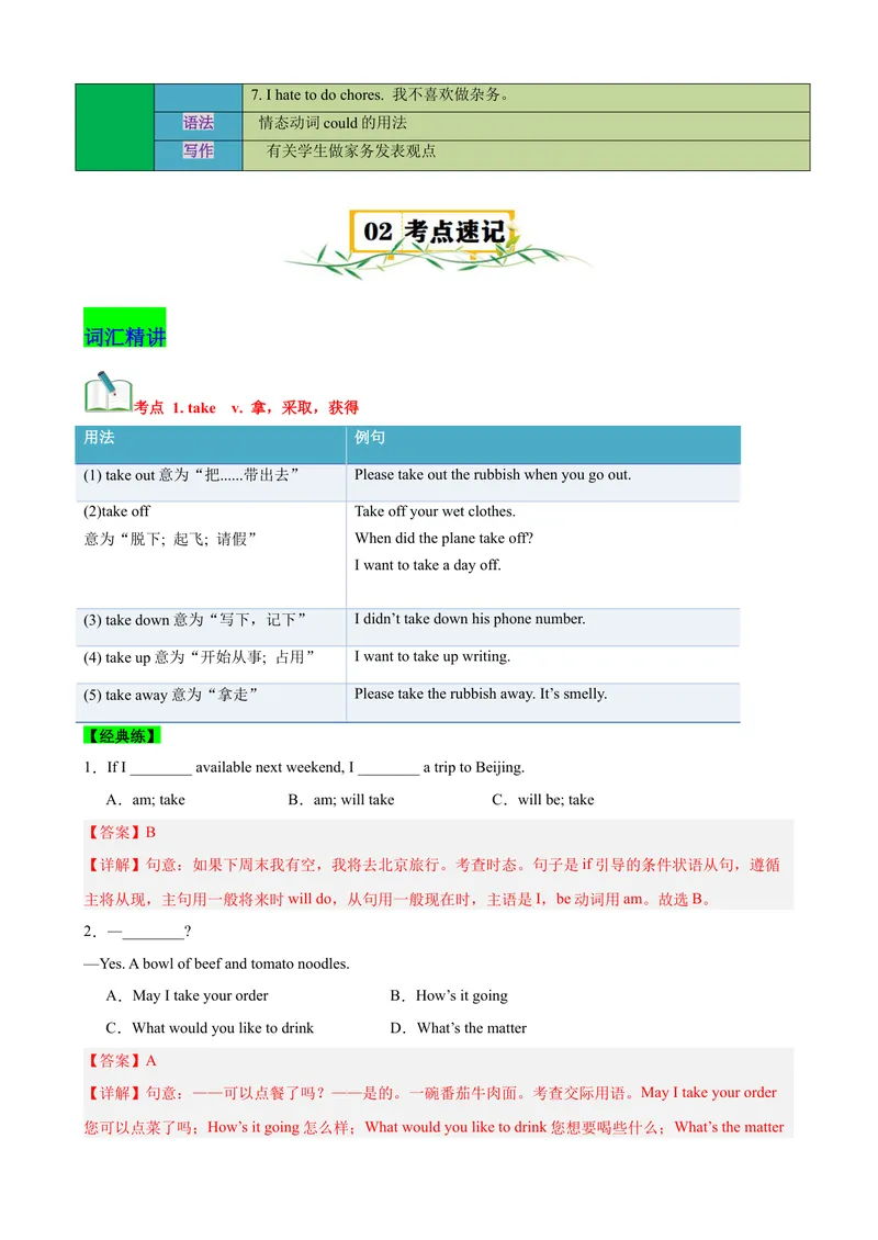 《Unit3Couldyoupleasecleanyourroom？（知识清单）（教师版）_初中英语789_最新人教版英语八年级下册_旧版（有参考价值）_版本二_八年级英语下册（人教版）_单元知识复习专项-U122_2025版》第2页预览