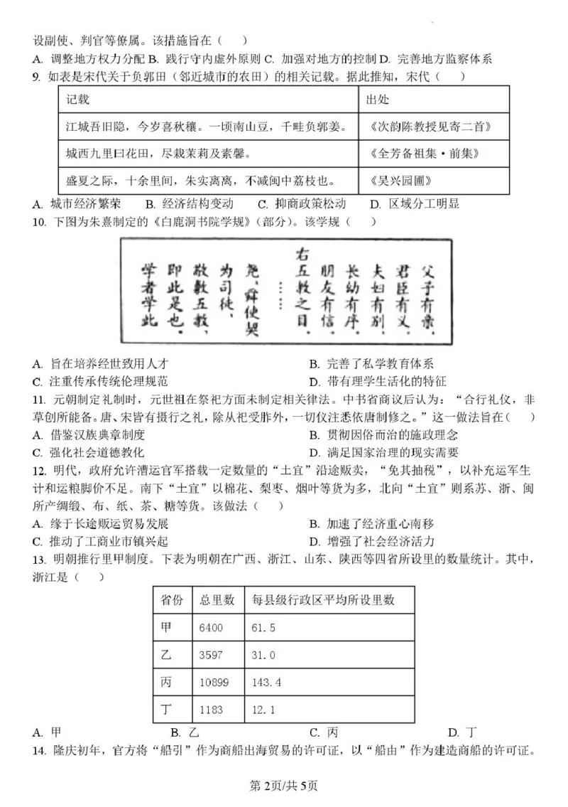 《山东德州市夏津第一中学2025-2026学年高二下学期5月月考历史试题_2024-2027高二（7-7月题库）_2026年06月高二试卷_260611山东德州市夏津第一中学2025-2026学年高二下学期5月月考（全）》第2页预览