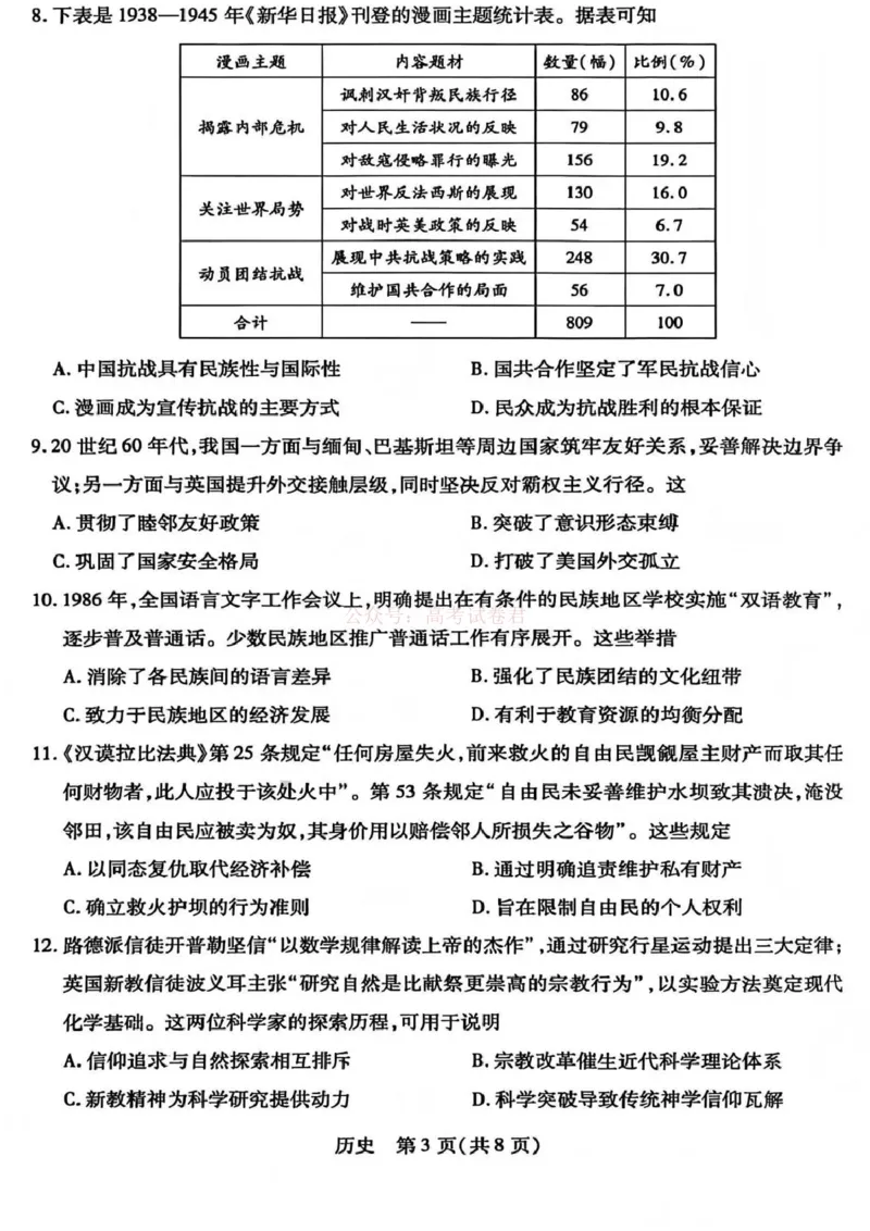 《山西省晋中市2026年3月高三年级调研测试历史_12.2026年4月全国各地高考模拟卷_2026届山西省晋中市高三3月调研测试（晋中二模）_历史·2026届山西省晋中市高三3月调研测试（晋中二模）》第3页预览