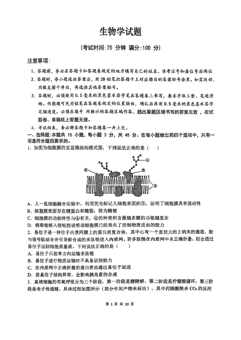 《合肥一中生物学试题_2024-2027高三（6-6月题库）_2026年05月高三试卷_260525安徽省合肥市第一中学2026届高三最后一卷（全科）》第1页预览