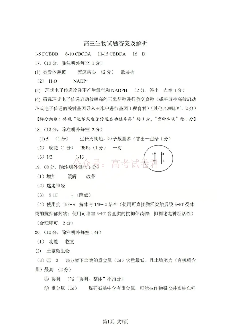 《吕梁市2025-2026学年高三第二次模拟调研测试生物答案_副本_12.2026年4月全国各地高考模拟卷_2026届山西省吕梁市高三第二次模拟调研测试全科》第1页预览
